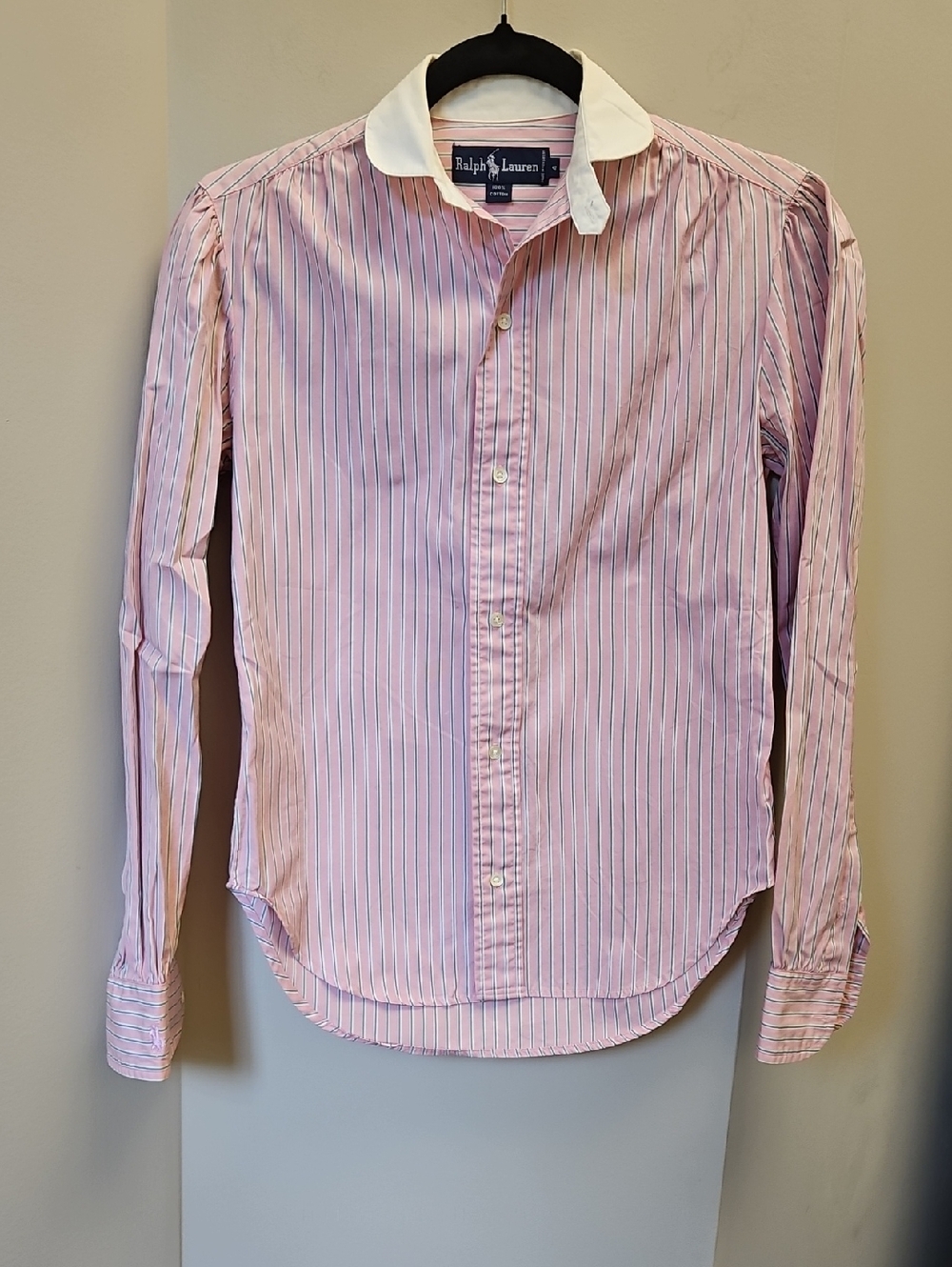 VTG Ralph Lauren Pink Pinstripe Dress Shirt with White Contrast Collar